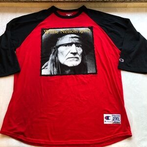 Vintage 2012 Champion Red/Black Willie Nelson Spirit 3/4 Shirt Men's Size XXL